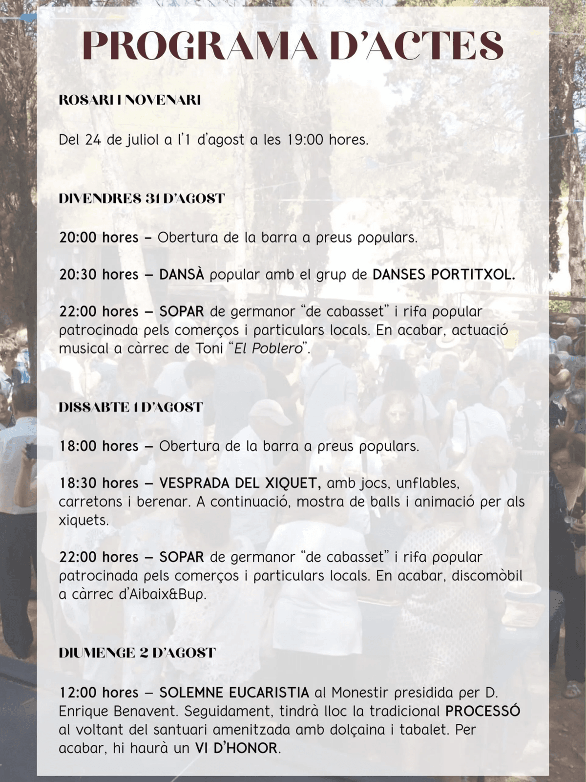 Cartel oficial con el programa de las Fiestas de la Plana de Xàbia 2026