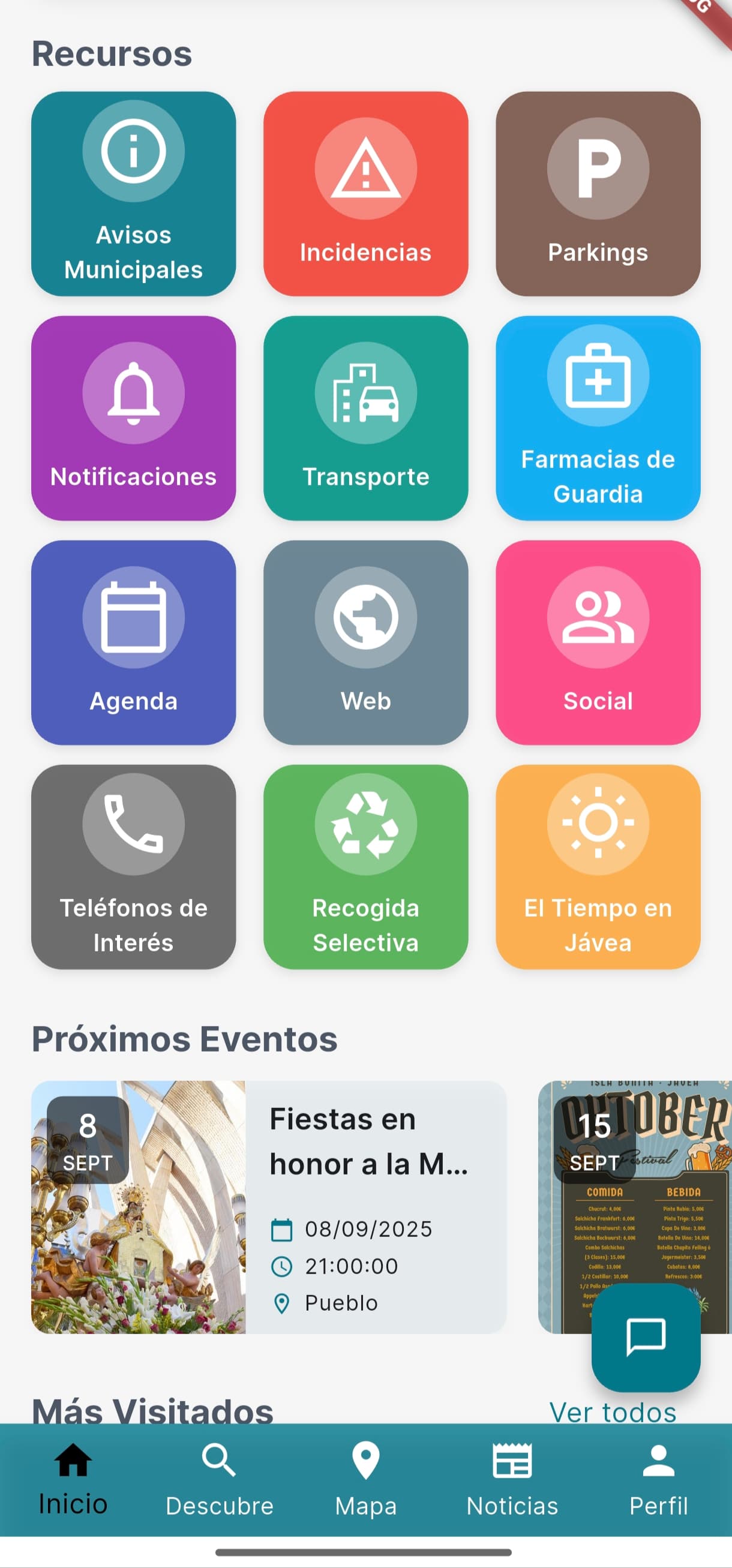 Sección de recursos en la app Sección de recursos en la app