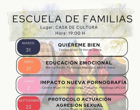 Xàbia recupera la Escuela de Familias con una programación centrada en los desafíos actuales de la crianza