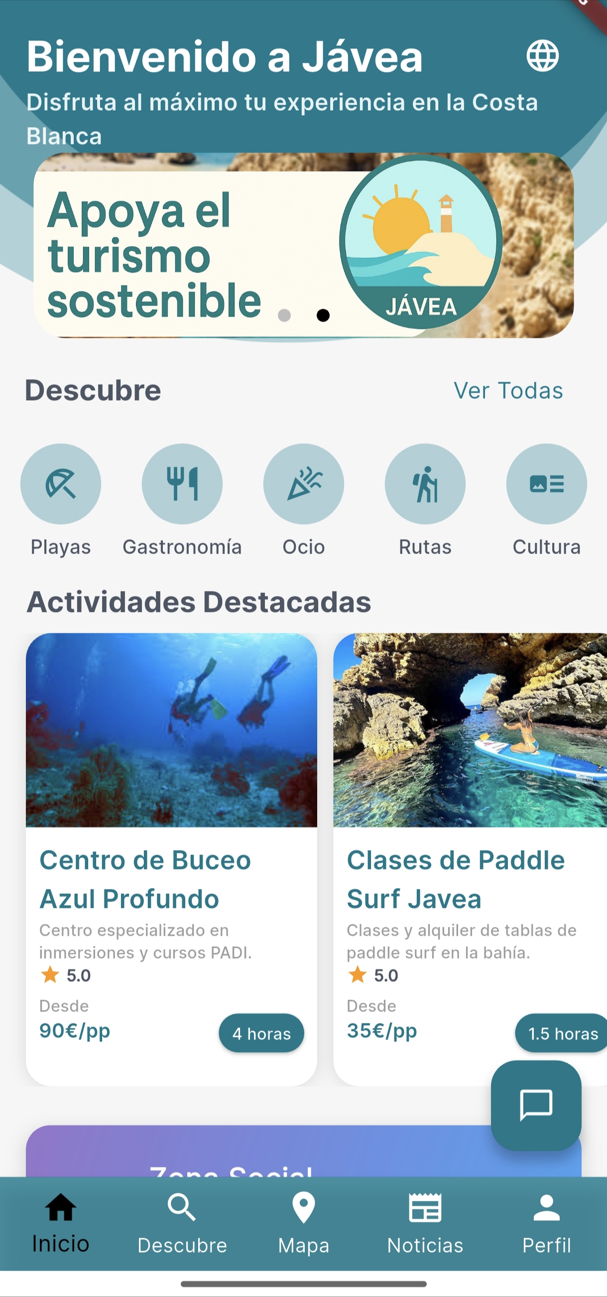 Pantalla de inicio de la app